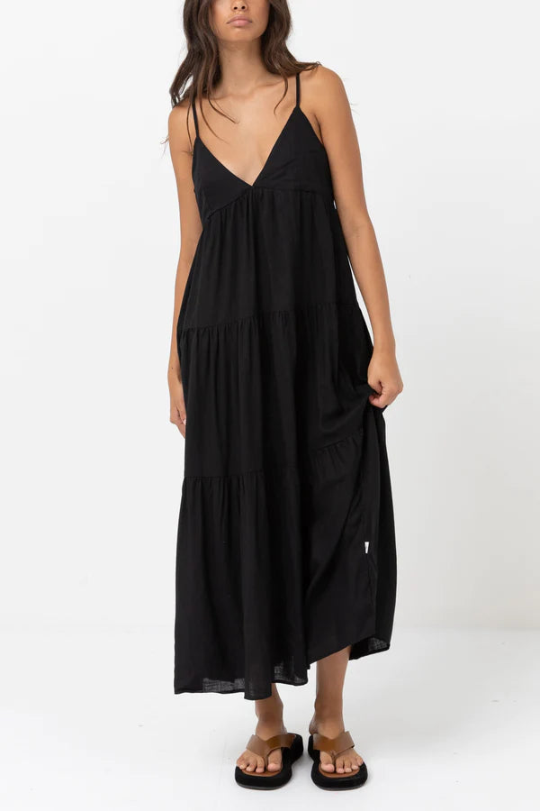 Rhythm | Classic Tiered Midi Dress | Black The Bikini Market Rhythm | Classic Tiered Midi Dress | Black The Bikini Market