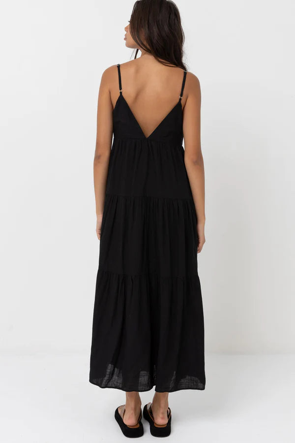 Rhythm | Classic Tiered Midi Dress | Black The Bikini Market Rhythm | Classic Tiered Midi Dress | Black The Bikini Market