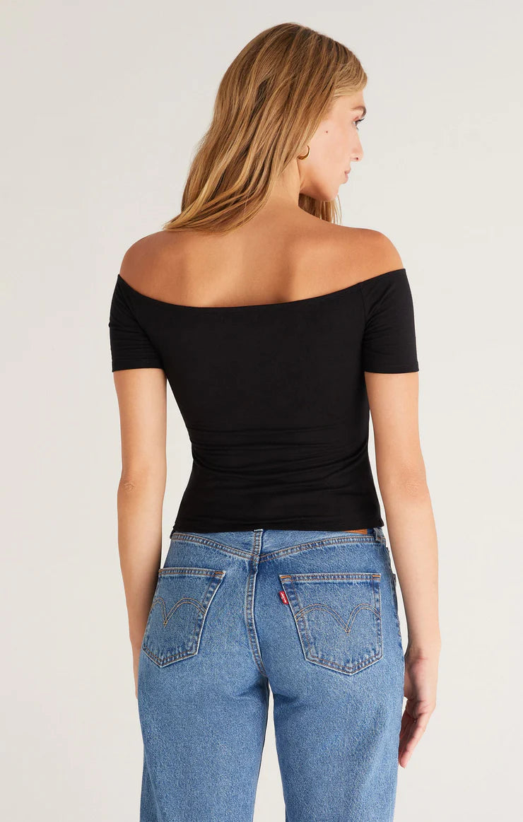 Black ribbed off the shoulder top best sale