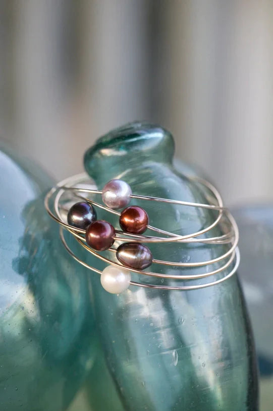 Freshwater Pearl Bangle Gold Fill 8" Green