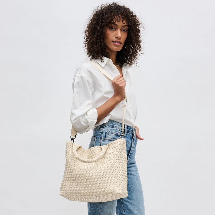Sky's The Limit Medium Woven Tote Cream