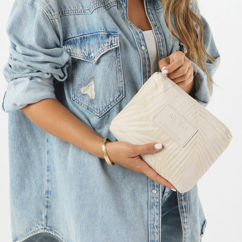 Areca Pouch Small Latte on Sandstone