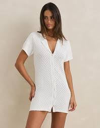 Gigi Knit Shirt Dress White