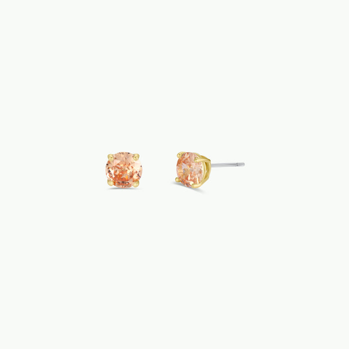 Round CZ- Champagne - Gold Earrings