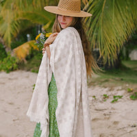Magnolias and Gingham Beach Towel