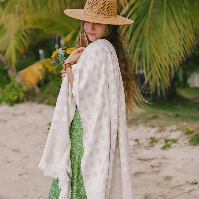 Magnolias and Gingham Beach Towel
