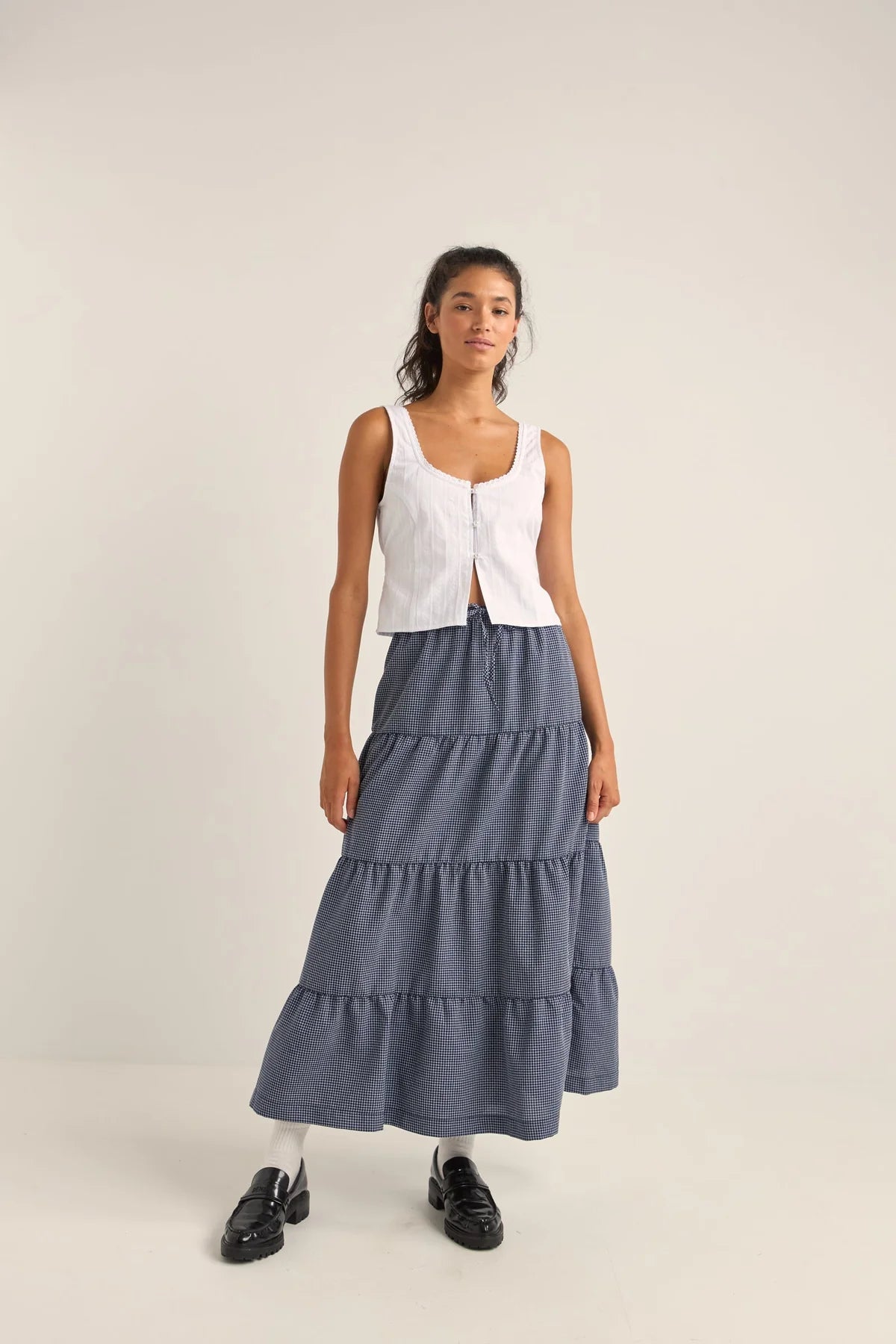 Rhythm | Lola Check Tiered Maxi Skirt – The Bikini Market