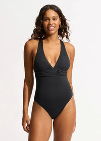 Cross Back One Piece Black