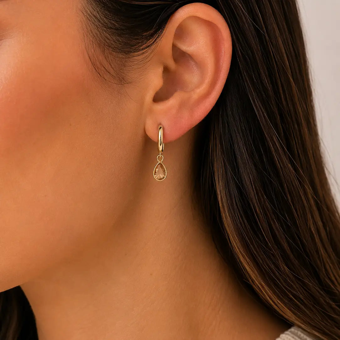 Teardrop Charm hoop - Champagne CZ