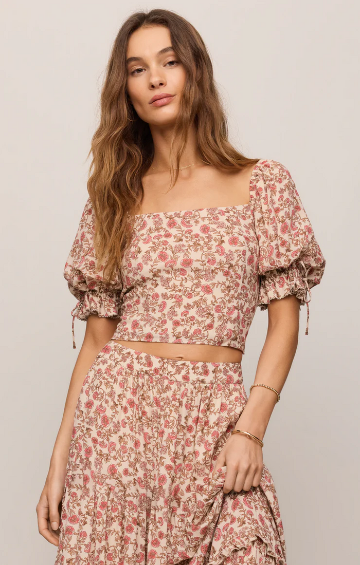 Moira Floral Cropped Top Sandshell