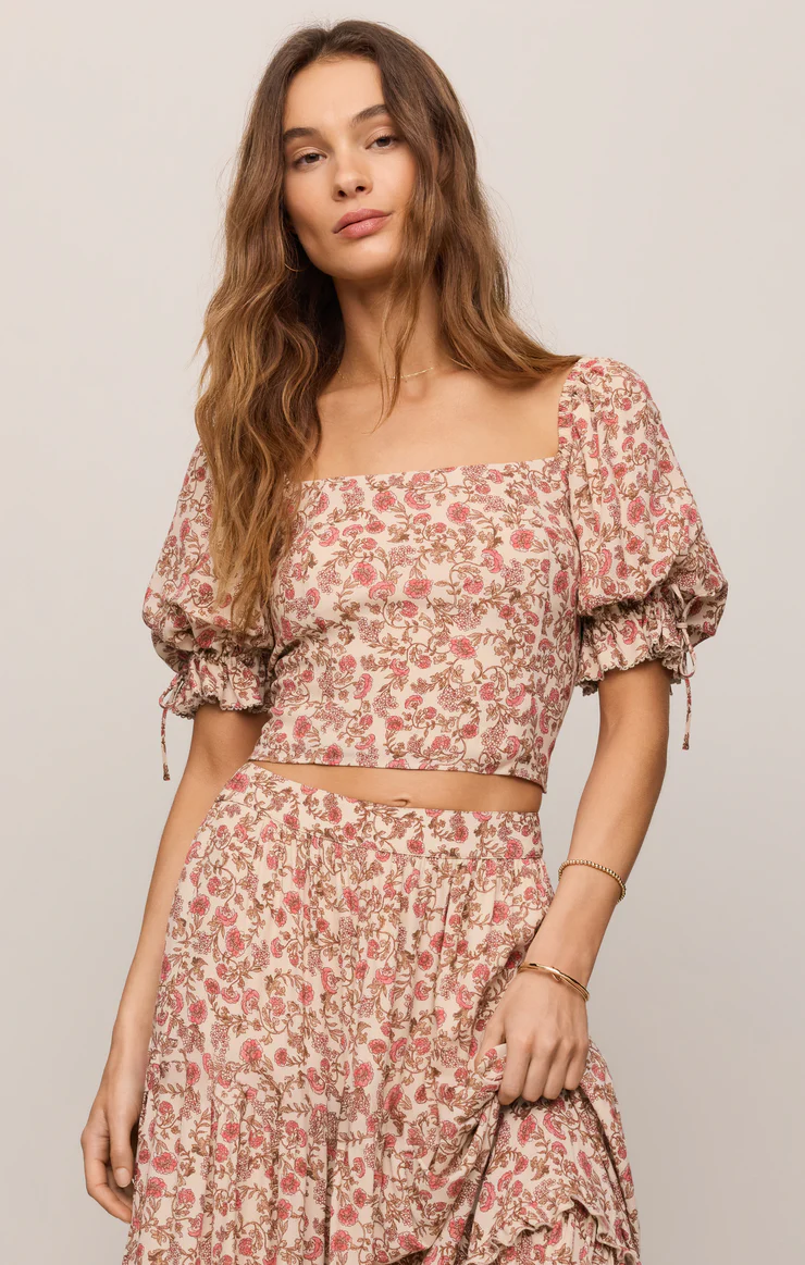 Moira Floral Cropped Top Sandshell