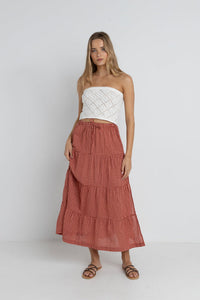 Lola Check Tiered Maxi Skirt Red