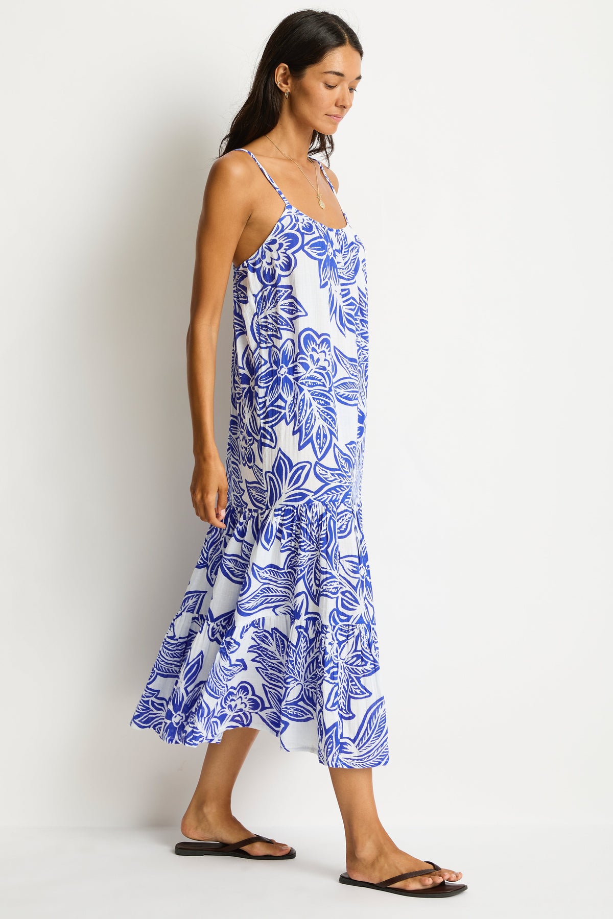 Palmera Tiered Midi Dress Blue