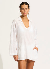 Longline Beach Shirt White