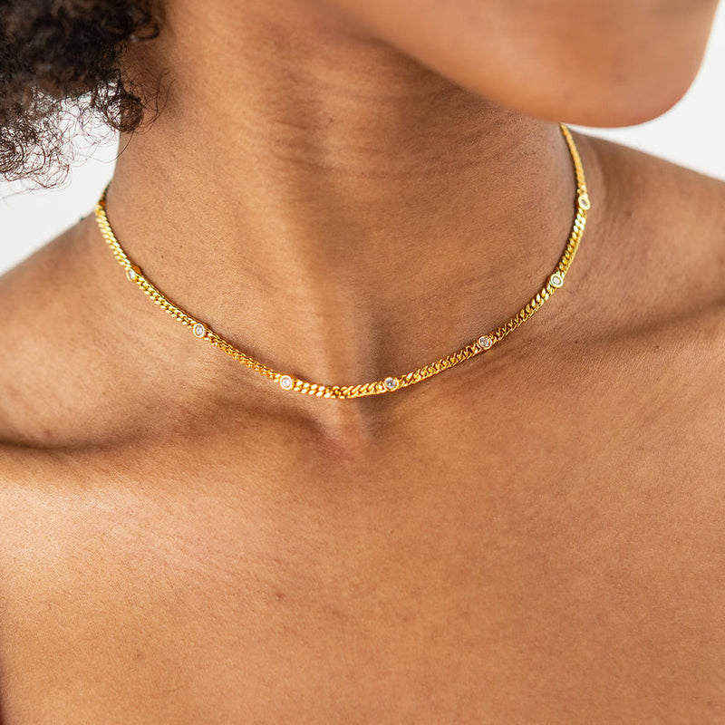 18K Gold Dainty Cz Choker