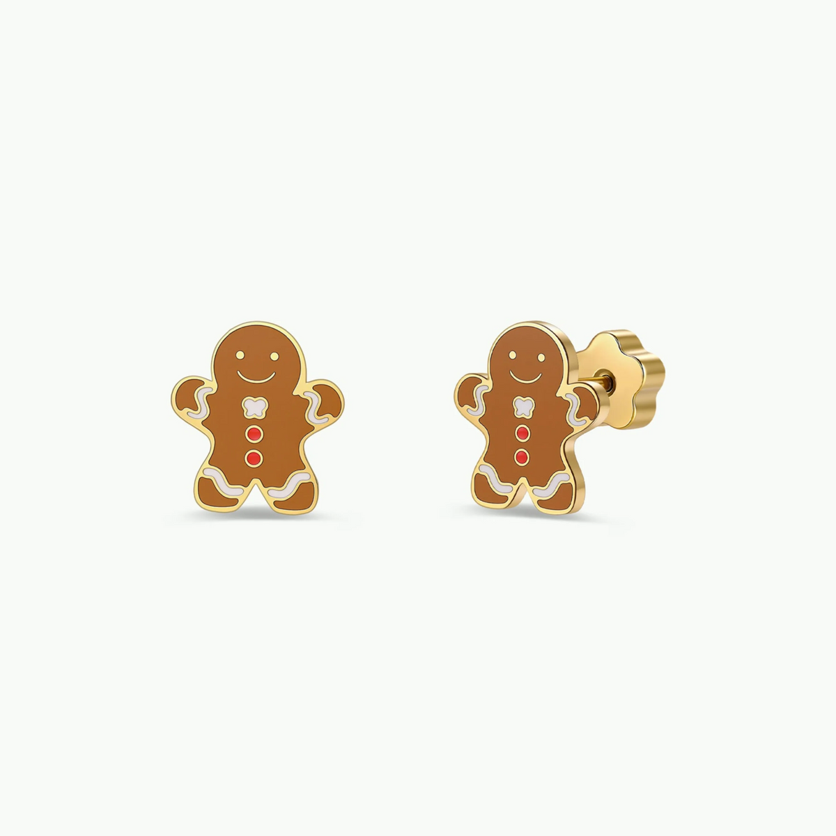Gingerbread Man Enamel Flat Back Kids Earrings