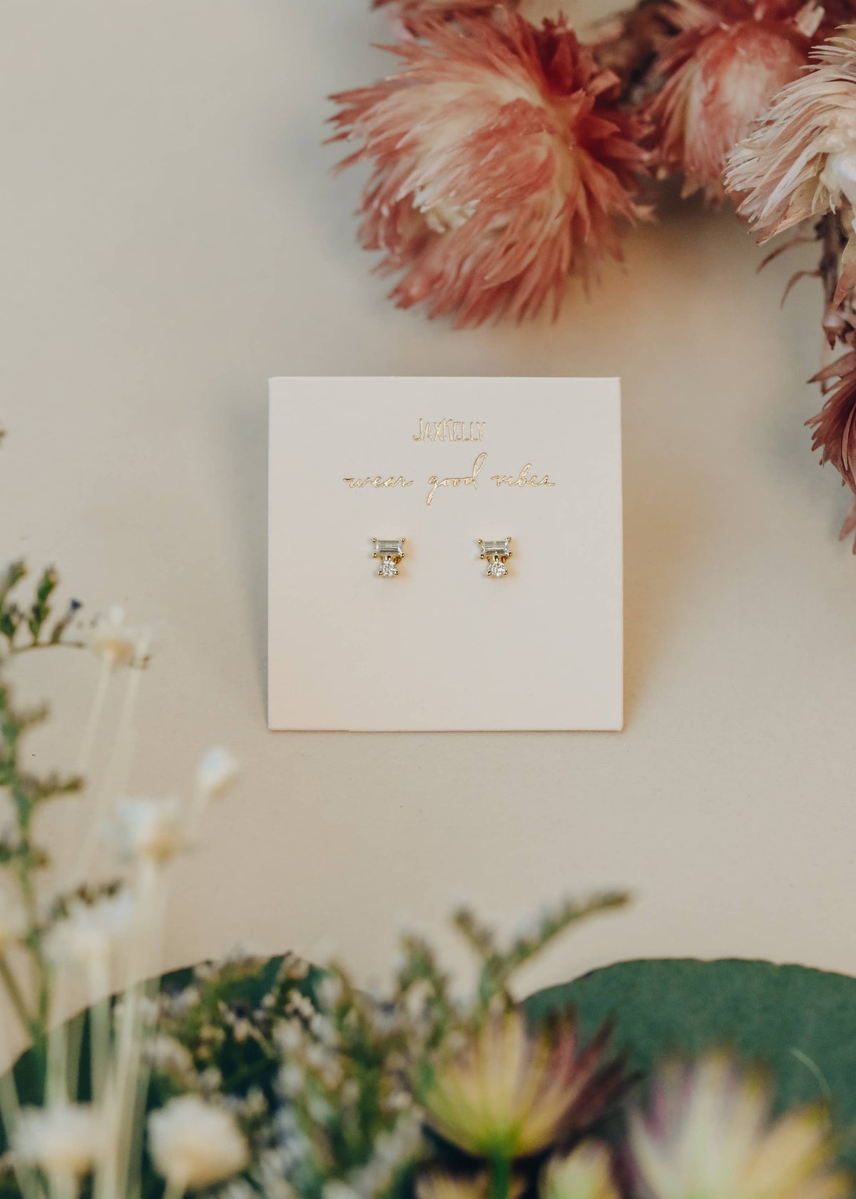 Double Stud Stack - White CZ - Gold Earrings