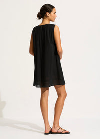 Gathered Neck Mini Dress Black