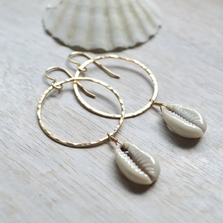 Cowrie Shell Gold Fill Hoops