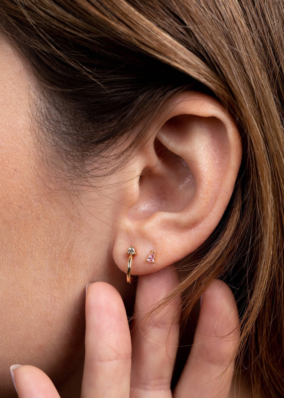 Open Mini Hoop - Champagne CZ - Gold Earrings