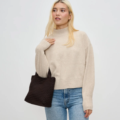 Sky's the Limit Small Woven Tote Chocolate
