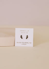 Crescent Gold Earrings Black Tourmaline