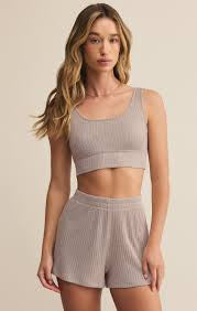 Zoe Mini Rib Tank Bra Slate Grey