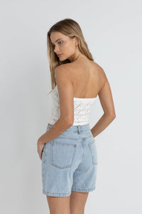 Islander Strapless Knit Top White