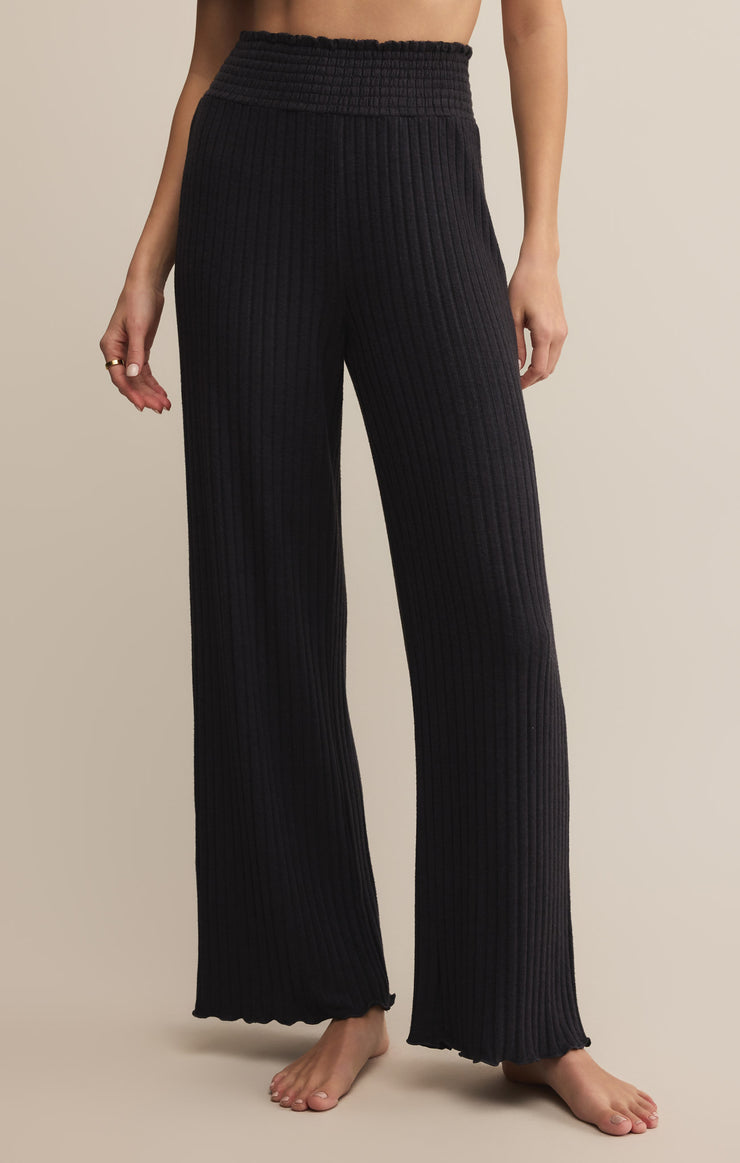 Dawn Smocked Rib Pant Black Sand