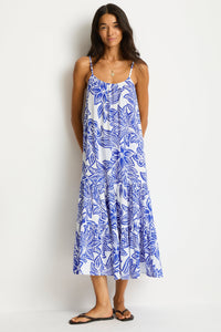 Palmera Tiered Midi Dress Blue