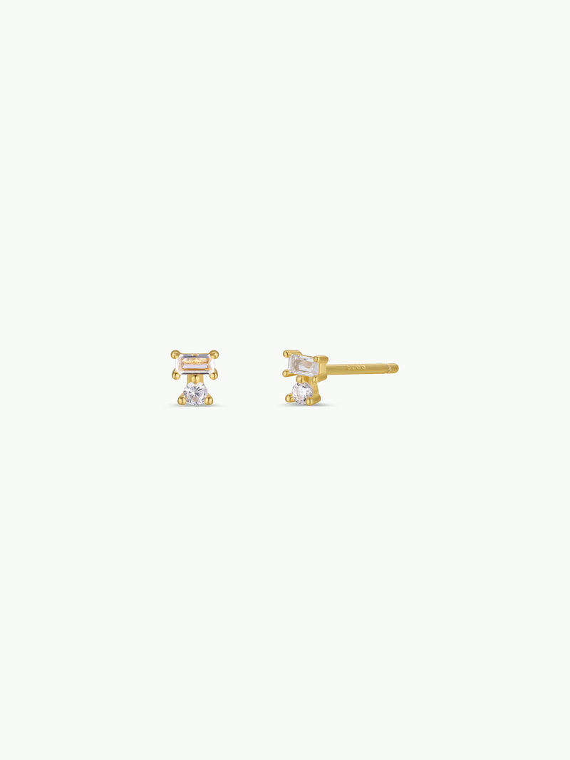 Double Stud Stack - White CZ - Gold Earrings