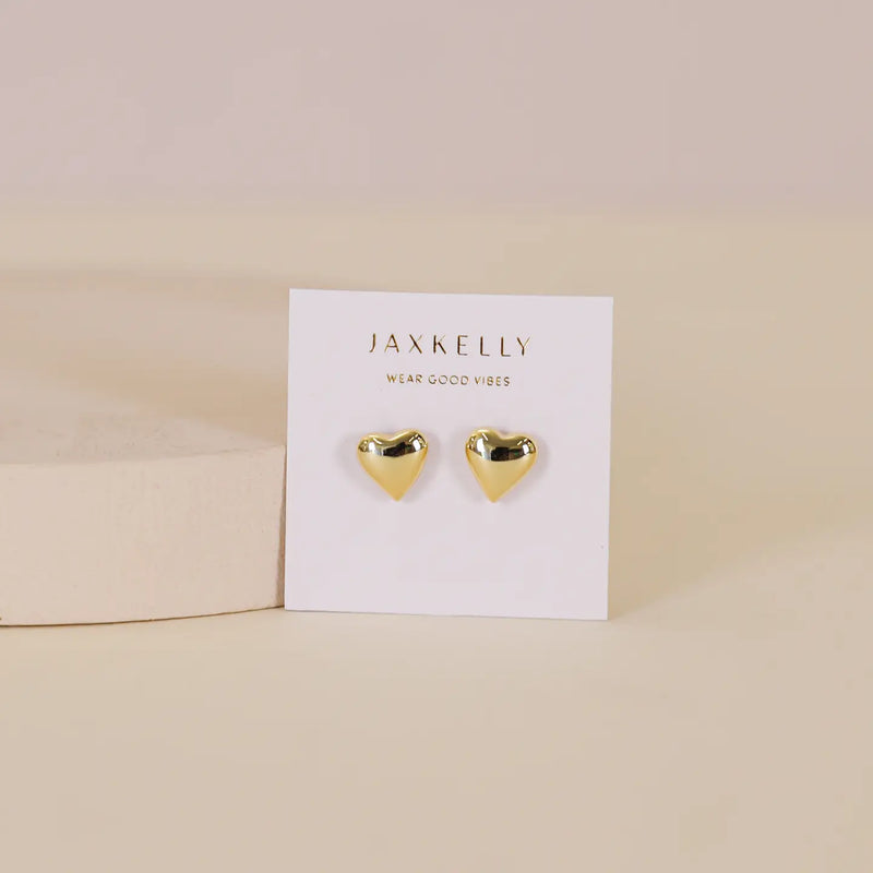 Puffed Gold Heart Earrings