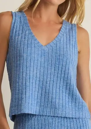 Sloane V Neck Rib Tank Tropical Tide
