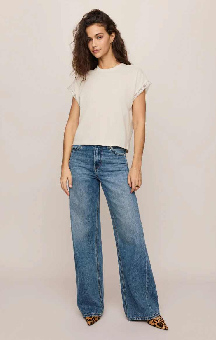 Marika Lace Trim Muscle Tee Cloud