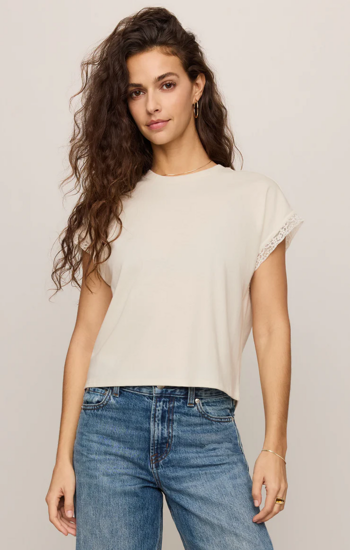Marika Lace Trim Muscle Tee Cloud