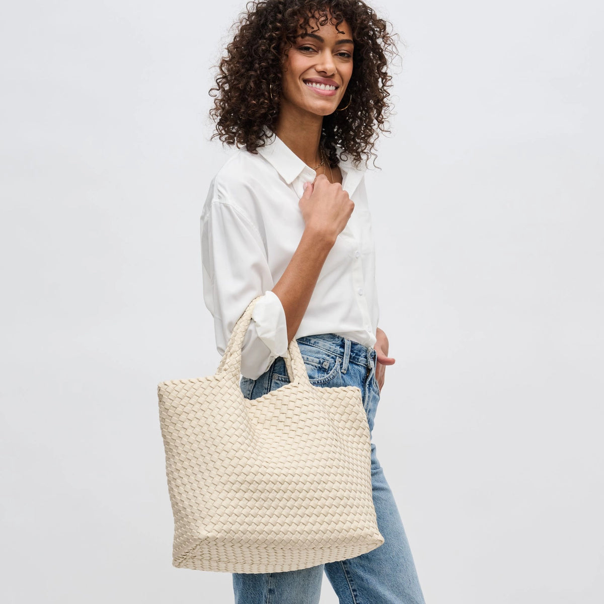 Sky's The Limit Medium Woven Tote Cream