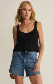 Tate Lace Up Sweater Tank Black
