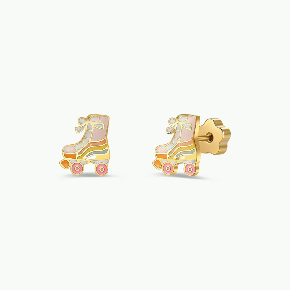 Roller Skate  Enamel Flat Back Kids Earrings