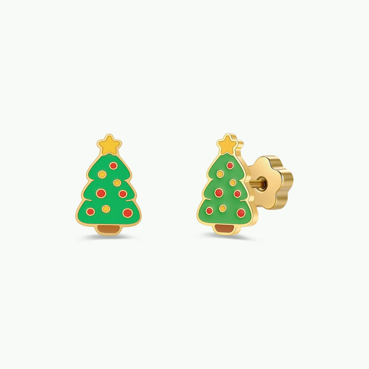 Christmas Tree Enamel Flat Back Kids Earrings