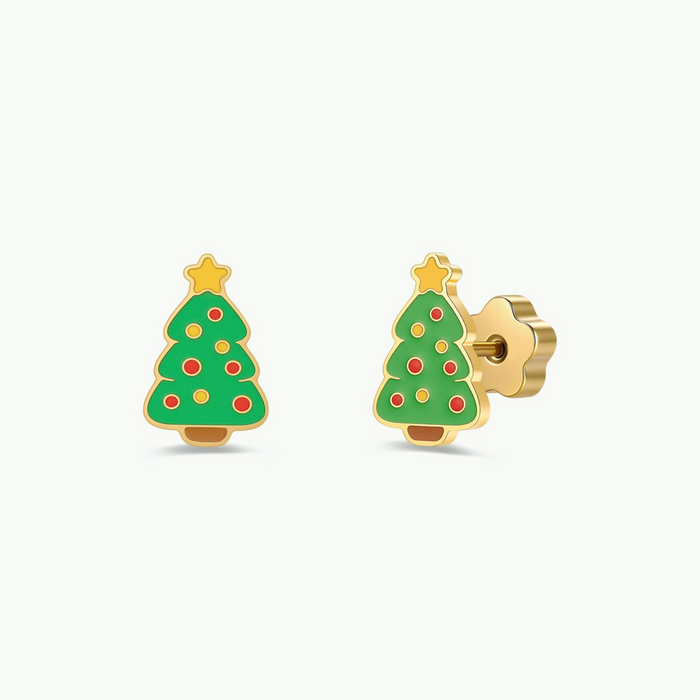 Christmas Tree Enamel Flat Back Kids Earrings