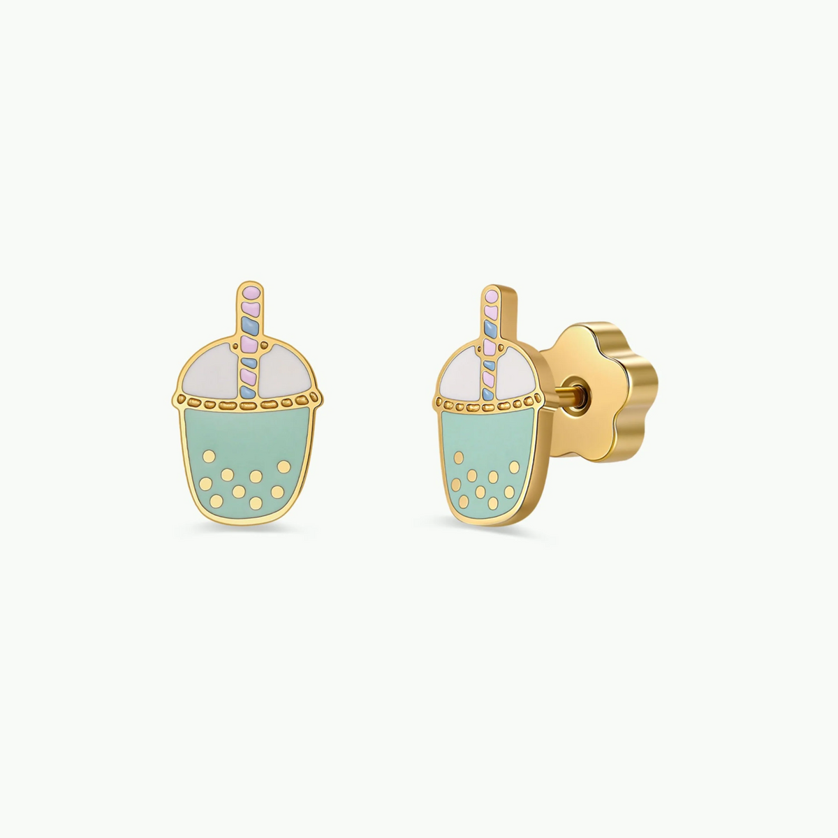 Matcha Enamel Flat Back Kids Earrings