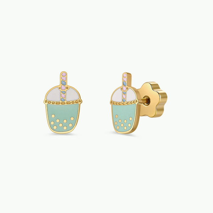 Matcha Enamel Flat Back Kids Earrings