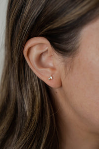 Double Stud Stack - White CZ - Gold Earrings