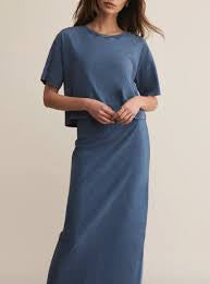 Gail Jersey Denim Midi Skirt Vintage Indigo
