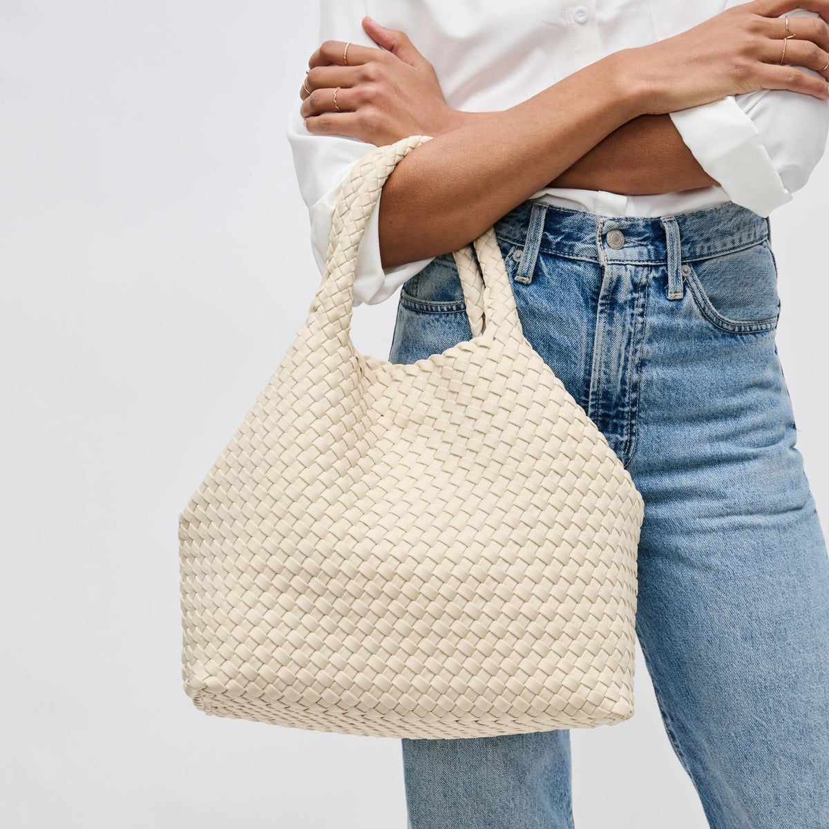 Sky's The Limit Medium Woven Tote Cream