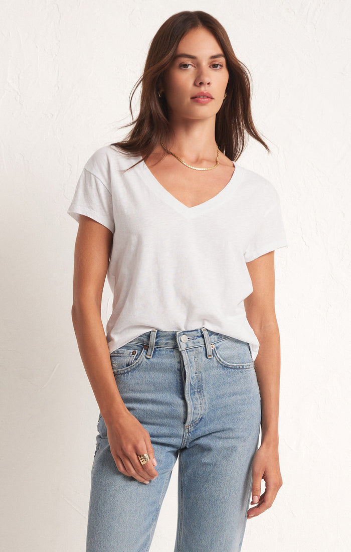 Modern V Neck Tee White