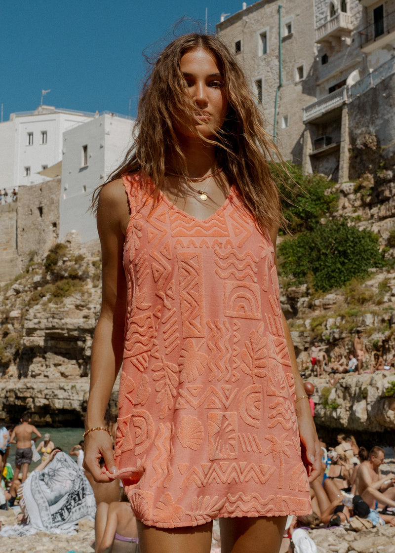 Mai Tai Towelling Dress Coral