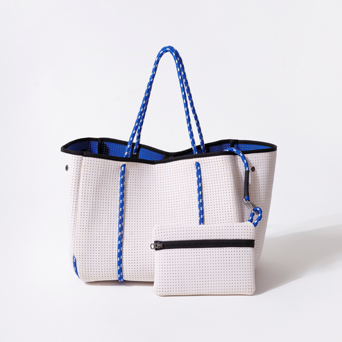 Large Neoprene Tote White and Blue