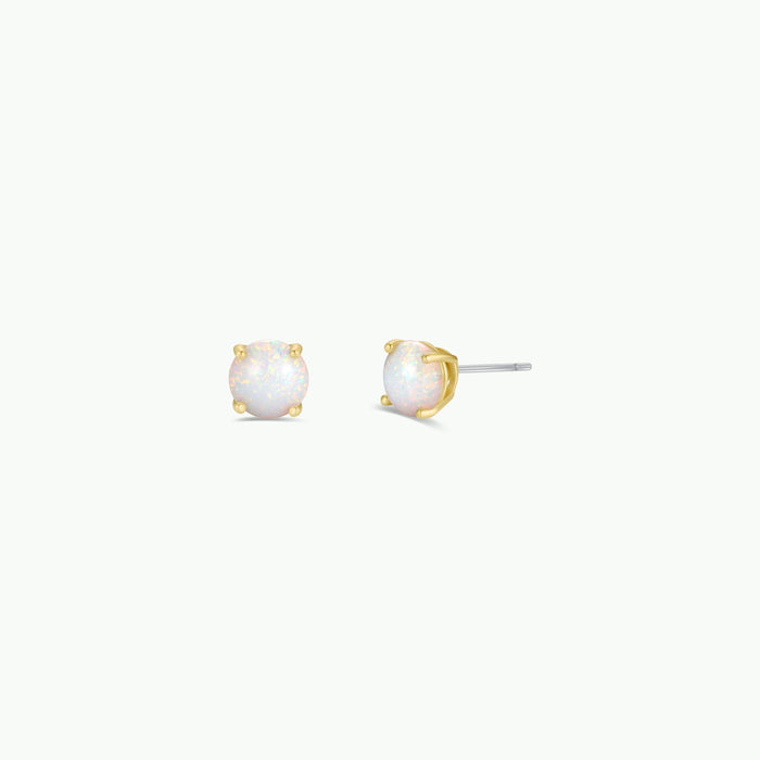 Round - White Opal Gemstone - Gold Earrings