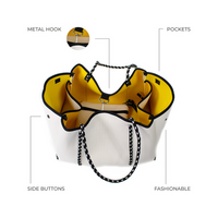 Large Neoprene Tote White and Yellow